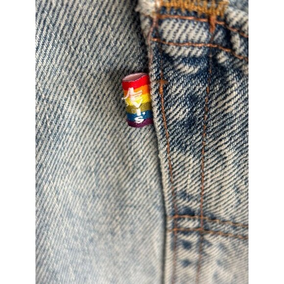 Levi's Pride Liberation Womens Bib Overalls Shortalls Romper Denim Blue Sz L - Picture 12 of 16